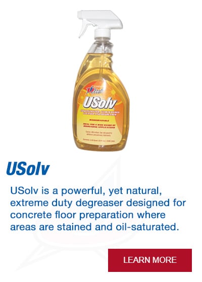 USolv is a powerful, yet natural, extreme duty degreaser designed for concrete floor preparation where areas are stained and oil-saturated.