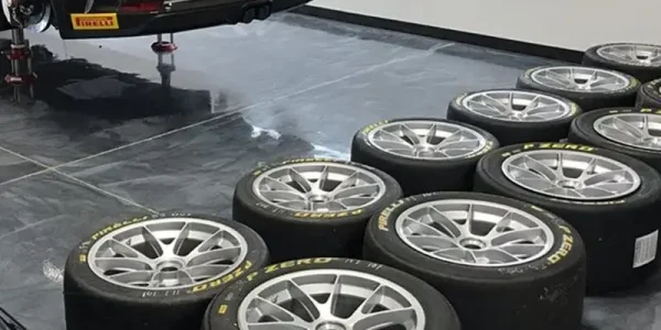 metallic floor coating in auto shop